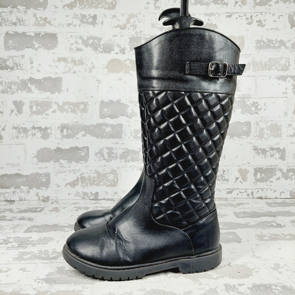 Nordstrom Aubrey Black Faux Leather Quilted Knee High Boots B622